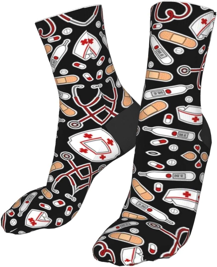 antfeagor Casual Socks Cute Nurse Love Black Compression Socks for Women and Men