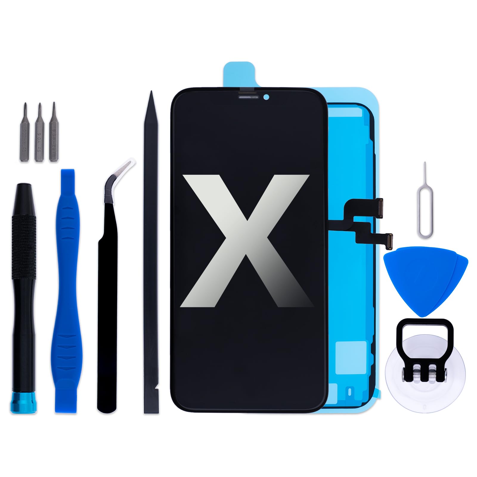 for iPhone X Screen Replacement Kit, 5.8" LCD Display 625 nits (typ) 3D Touch Digitizer Assembly with Frame Adhesive and Repair Tools (Model A1865/A1901/A1902/A1903)