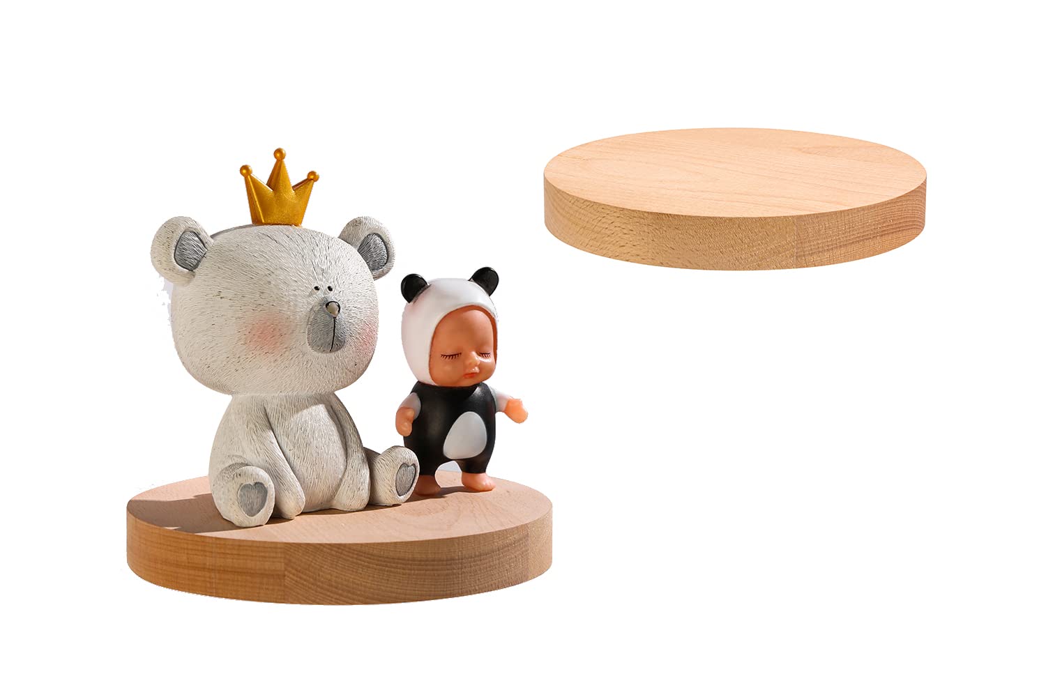 Z metnal Small Wooden Shelves, Mini Beech Floating Circle Disply Shelf for Collection Action Figures, Decor Round Corner Wall Shelf, Wall Mounted, Dia. 200mm, 2 Pack