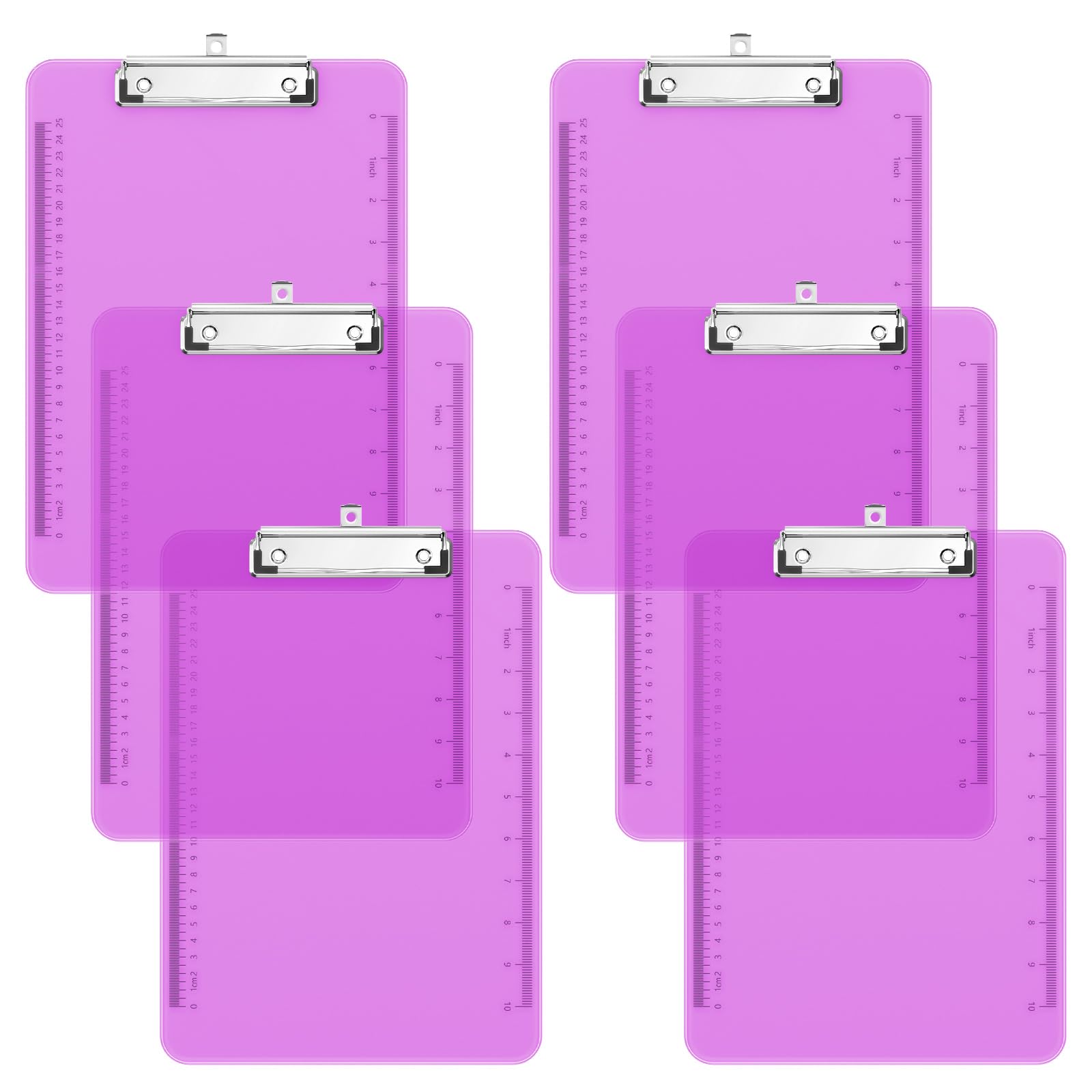 Piasoenc 6 Pack Plastic Clipboards, Translucent Clip Board with Low Profile, Office Supply, School Supplies, Letter Size 12.5 x 9 Inches,Light Purple