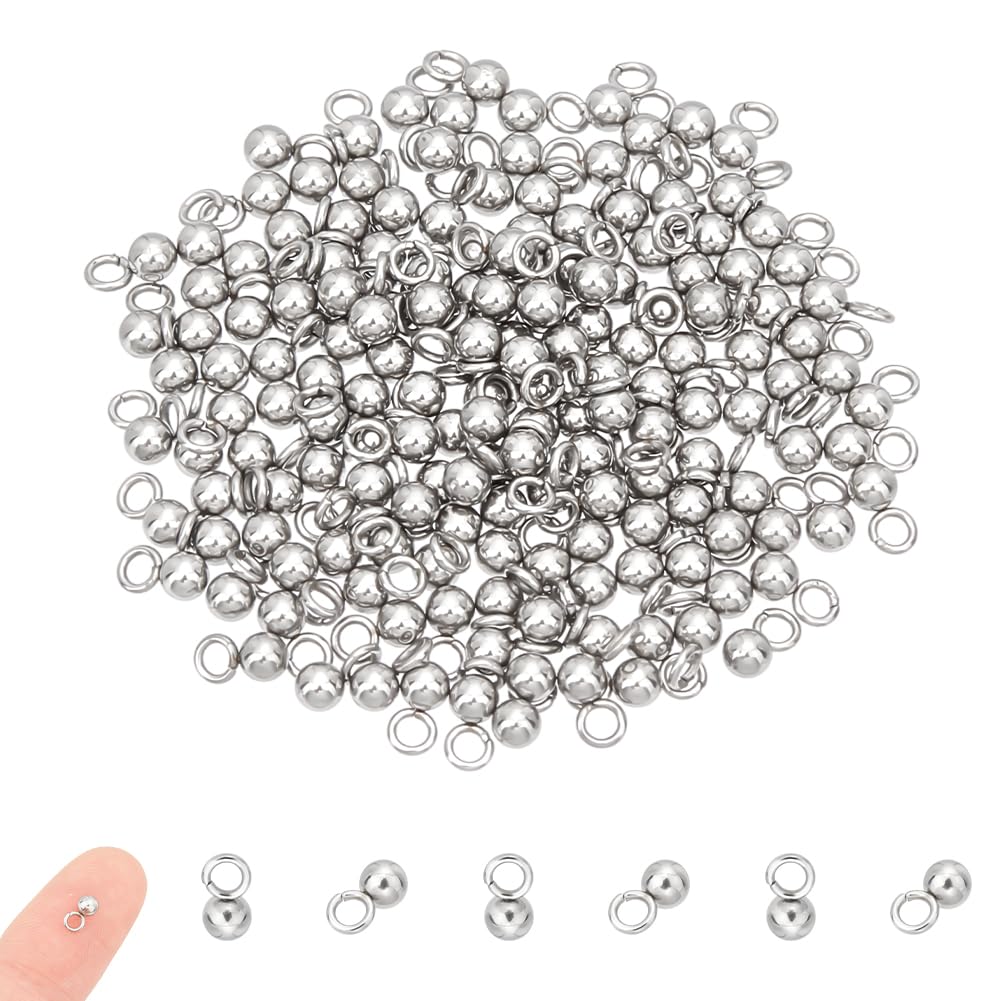 UNICRAFTALE about 200pcs 304 Stainless Steel Charms Round Pendants Small Ball Charms 3mm in Diameter Metal Dangle Ball Bead Pendants Hole 2mm for DIY Necklace Bracelet Jewelry Making 6x3mm