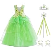ADREIT Princess Costumes for Girls Kids Princess Fairy Fancy Green Wings Dress with Wand Halloween Cosplay Birthday Party