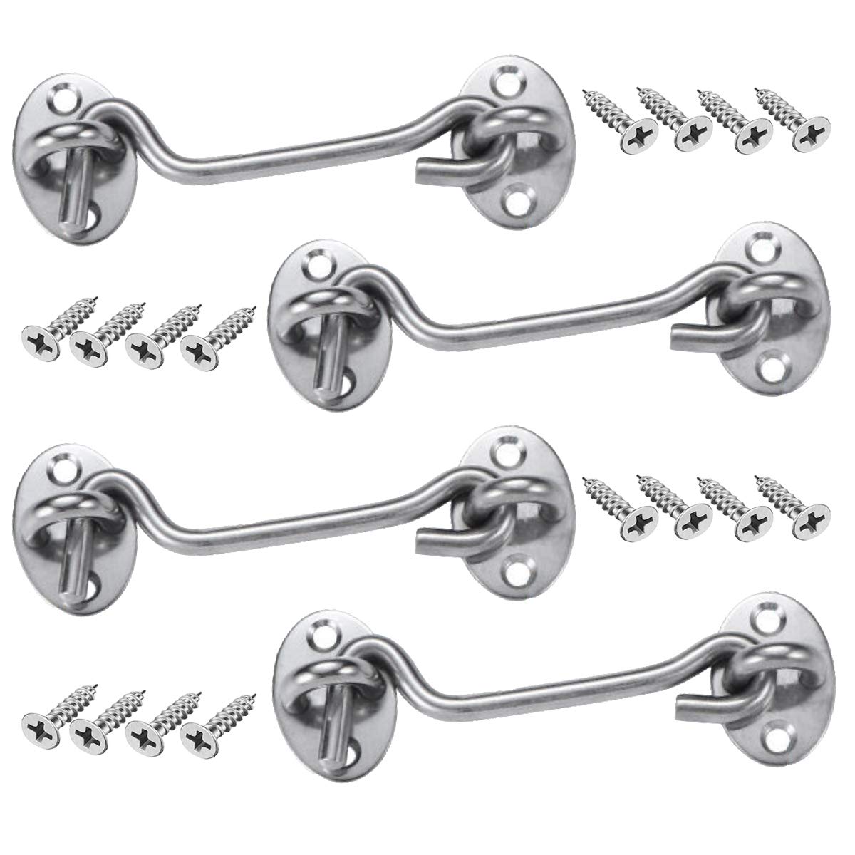 4Pcs Window Hook Stainless Steel Latch Holder Lock Swivel Eye Latch Gate Door Hook Latch with Mounting Screws Shed Window Catch Lock Holder Brace (4 inches)