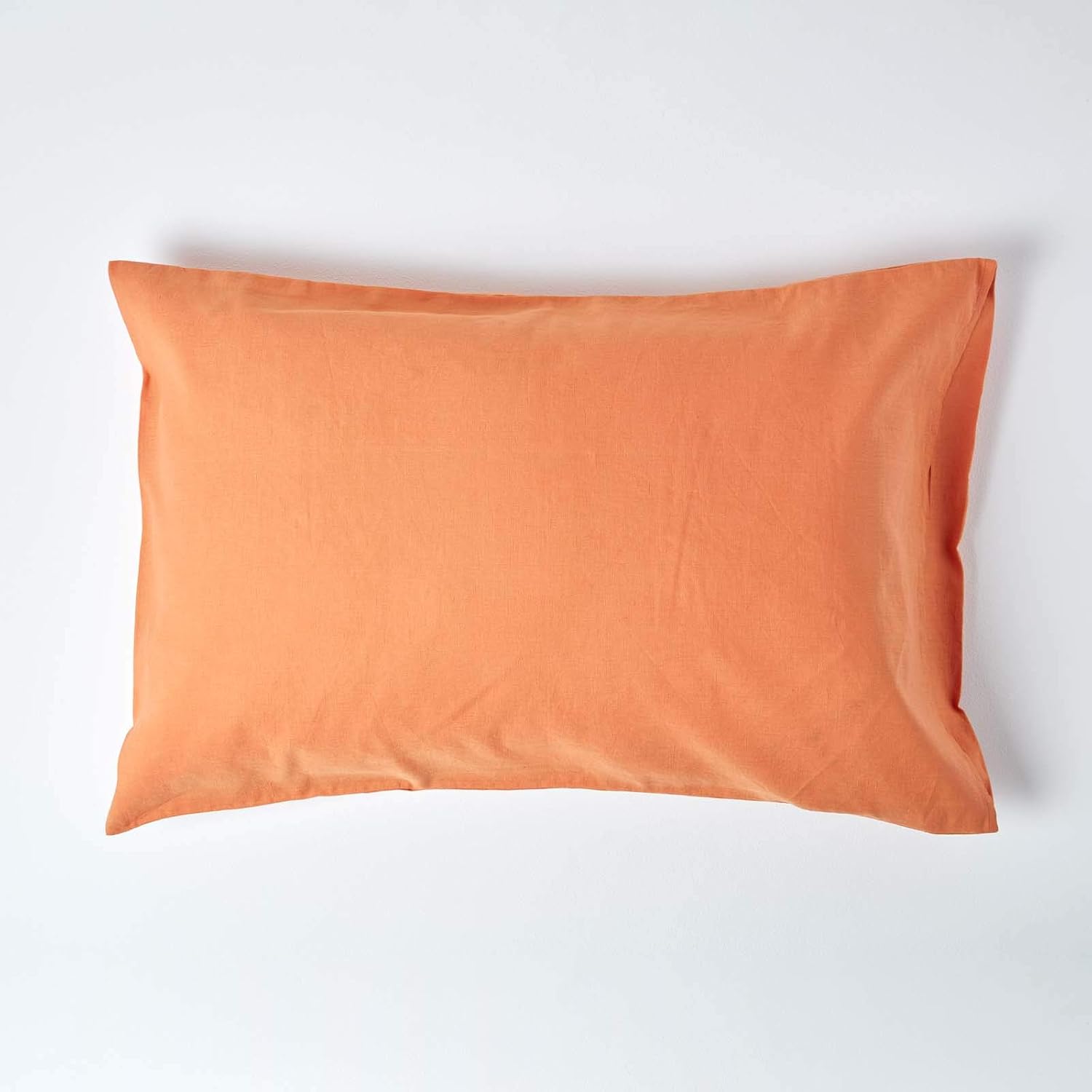 HOMESCAPES Soft Linen Pillowcase Plain Natural Textured Burnt Orange