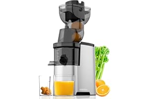 CANOLY Masticating Juicer Machines, 4.1-inch(104mm) Powerful Slow Cold Press Juicer with Large Feed Chute,Easy to Clean with Brush