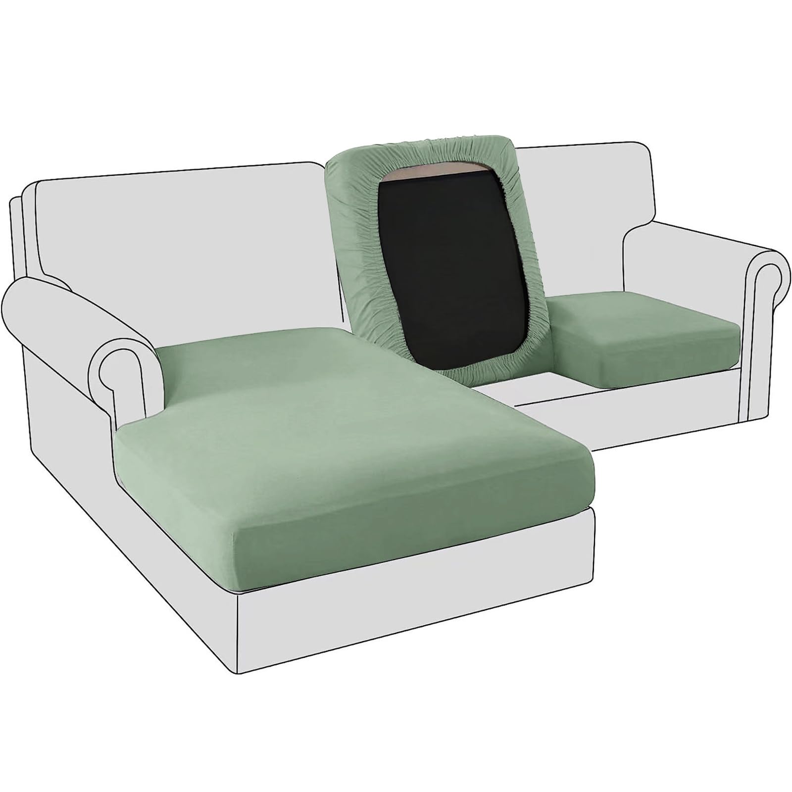 BXFUL Sofa Seat Cushion Covers, Stretch Velvet Sofa Cushion Slipcovers, Couch Cushion Covers Replacement for Individual Cushion with Elastic Fabric (Large 1-Seater,Light Green)