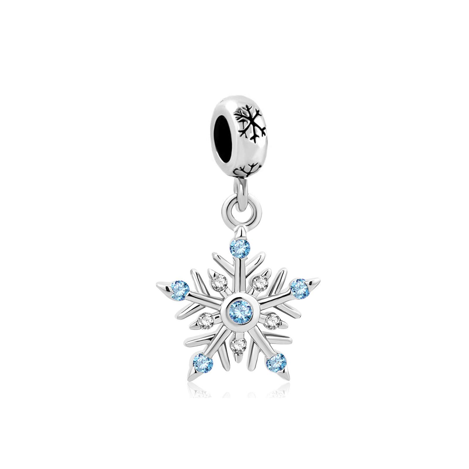 Sparkling Blue Snowflake Dangle Charm fits Pandora Charms Bracelets Frozen Winter Christmas Birthday Jewellery Gift for Family Daughter Women Granddaughter