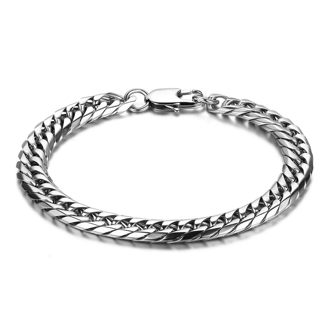 JewelryWe High Polished Stainless Steel 8mm Wide Mens Cuban Chain Bracelet Link Wristband 9 Inches, Colour Silver (with Gift Bag)