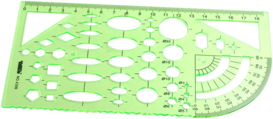 BronaGrand 2pcs Measuring Templates Geometric Rulers for Office and School, Clear Green Color Plastic : Office Products