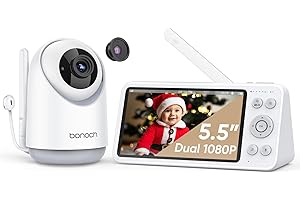 bonoch Video Baby Monitor No WiFi, Local Storage+Playback, 1080p HD Camera&Display, Baby Monitor with Camera and Audio, 7800mAh, 1800ft Range, Motion&Sound Detection, Hack-Proof, Additional 110° Lens