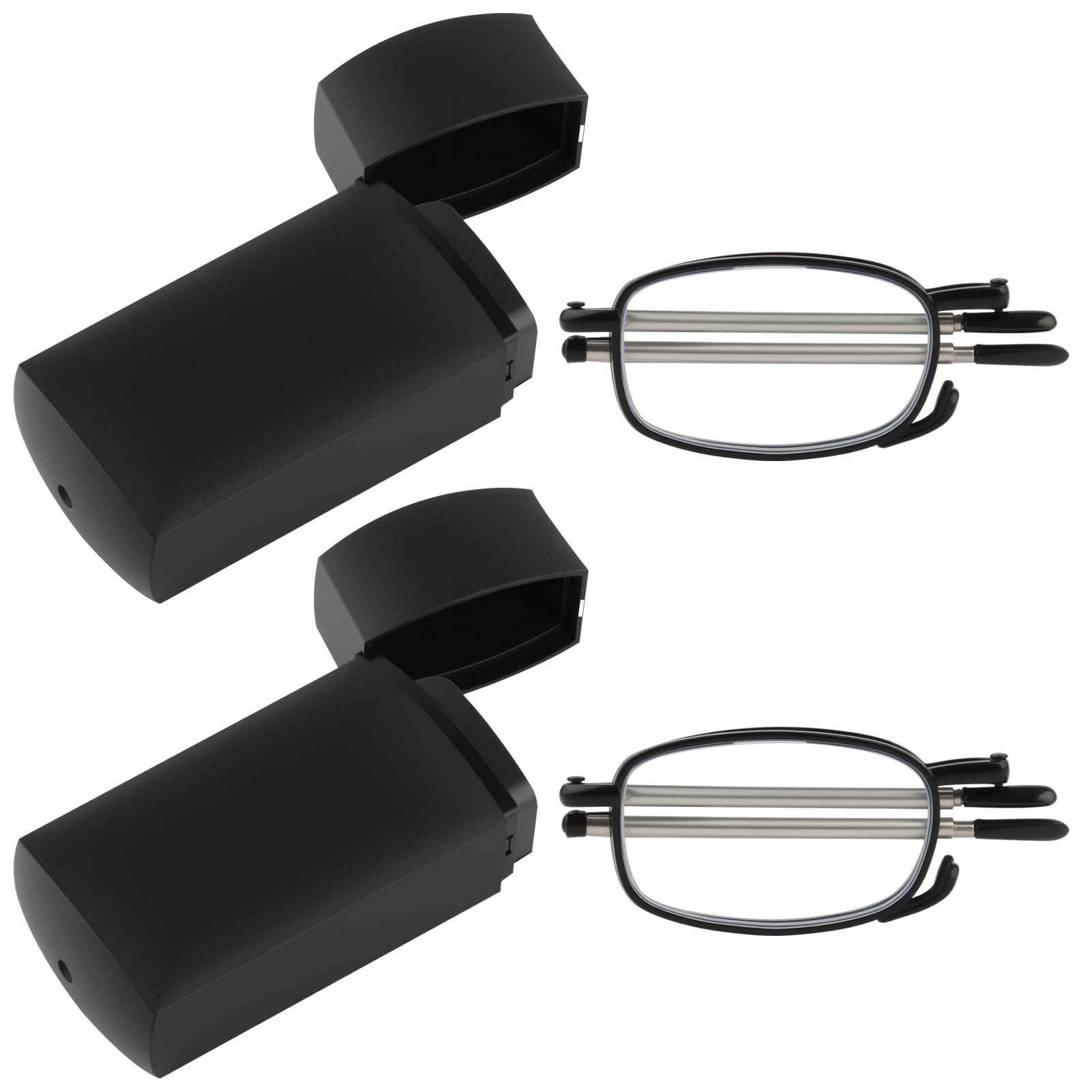 Plimbin Folding Reading Glasses 2.0+, 2 Pair Portable Compact Foldable Pocket Reading Glasses with Slim Black Flip Case, Blue Light Blocking Reading Magnifying Glasses for Men and Women