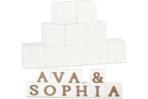 TKIFODA Custom Wooden Name Blocks, 10 Pcs Wooden Baby Blocks and 84 Gold Letter Blocks for Nursery Decor Nursery Name Wooden Cubes OH BABY Sign Baby Showers Newborn Custom Present Baby Learning Toys (White)