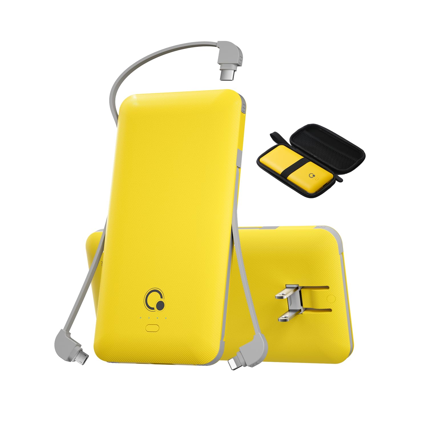 Q 10000mAh Power Bank, Slim Portable Charger,4 Output External Battery Pack with Built-in AC Wall Plug Micro USB C 3 Cables Compatible with iPhone Samsung Android Phone Tablet and More
