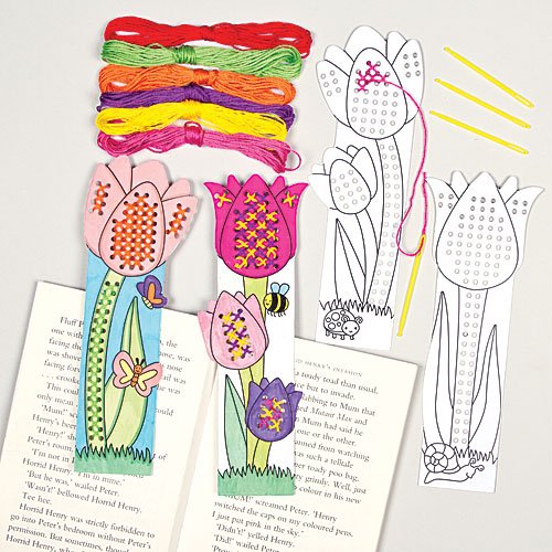 Tulip Cross Stitch Bookmark Sewing Kits for Children to Make and Decorate Spring Crafts (Pack of 4)