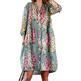 Akivide Womens Button Down Boho Floral Print Shirt Dresses Casual Loose 2025 Fall Long Sleeve V Neck Midi Dress with Pockets