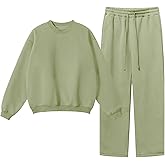 Flygo Womens 2 Piece Outfit Fleece Sweatsuit Sets Crewneck Long Sleeve Pullover Wide Leg Jogger Sweatpants Matching Tracksuit