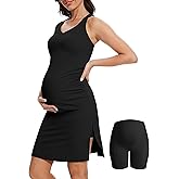 M MOTEEPI Women Maternity Summer Casual Athletic Dress Split Ruched Pregnancy Bodycon Dress for Photoshoot Baby Shower