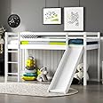 PVWIIK Twin Loft Bed with Slide for Boys and Girls,Toddler Loft beds with Safety Rails & Ladder,Save Space Design for Kids, Teens, Girls, Boys, No Box Spring Needed, White