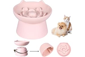FULLCHARM Unbreakable Raised Slow Feeder Bowl for Cats and Small Dogs, Elevated Cat Bowls, Detachable Slow Feede Bowl, Heavy Weighted, Non-Slip Feeder, Dry & Wet Food, Whisker Friendly Pet Dish (Pink; 6.2'')