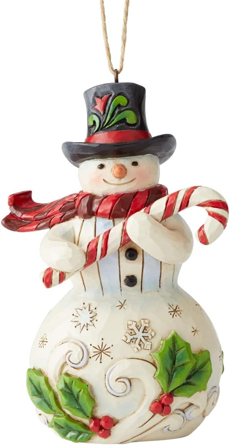 Ornament Hooks - Jim Shore Hanging Ornament with S-Hook, Holiday Collection (Snowman with Candy Cane, 6004312)