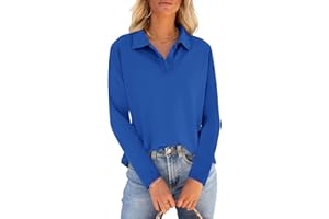 PGANDS Womens Collared Polo Shirts Long Sleeve V Neck Button Down Casual Athletic Tops Golf Sport Tee