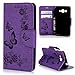 For Samsung Galaxy J3 2016 Wallet Case, Express Prime Case, Amp Prime Case, Natural Purple Luxury 3D Handmade Cover Embossed Butterfly PU Leather TPU Soft Bumper Kickstand Magnetic Credit Card Holders