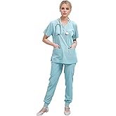 Yoweenton Town Scrubs for Women Scrub Set - Jogger Pant and Comfort Stretch V-Neck Easy Care Uniforms