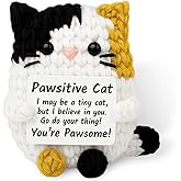 RYOTKIK Positive Crochet Cat Animal Emotional Cheer Up Support Gifts, Funny Crochet Mini Handmade Cat for Women Men Friends Mom Birthday Christmas Mothers Day Graduation Gifts (Calico)