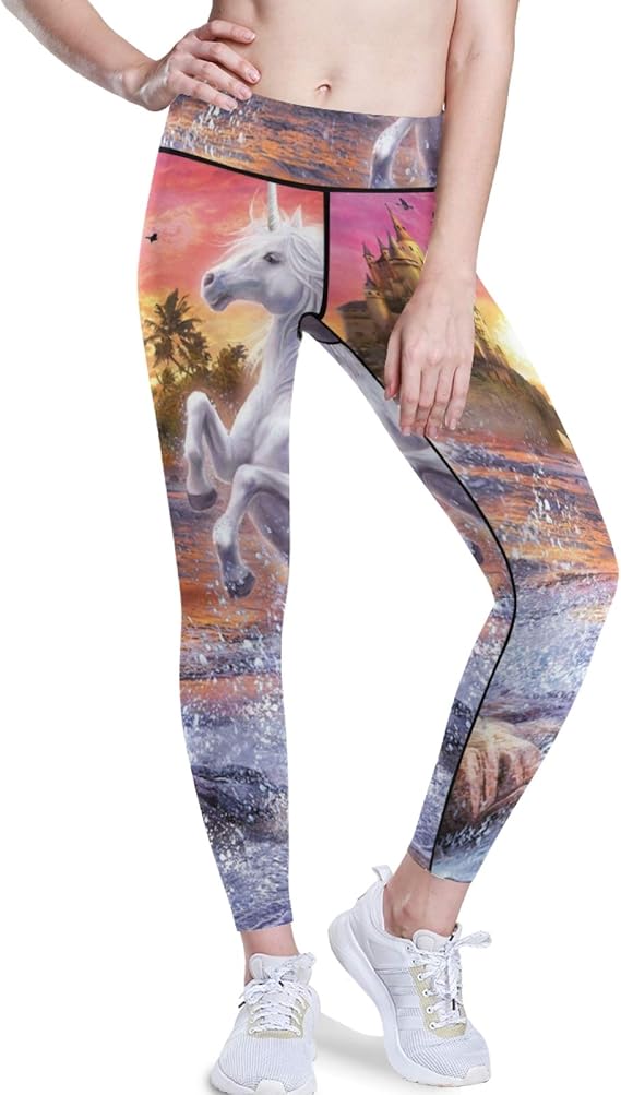 Womens Yoga Pants, Dream Unicorn River Workout Pants Tummy Control