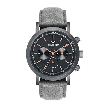 AIMANT Mens Tokio Gun Metal with Grey Leather Band GTO-220L8-18