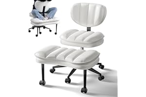 HOMRELEXA Cross Legged Office Chair, Ergonomic Cloud Criss Cross Desk Chair, Meditation Chair with Wheels, Height Adjustable Seat for ADHD, Wide Kneeling Chair with Back Support