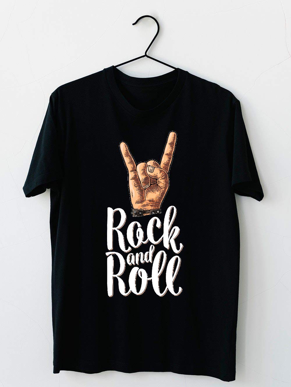Rock And Roll Sign Black Vintage Engraved T Shirt For Unisex Teevimy
