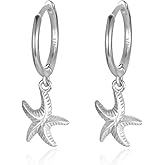 Dainty Huggie Hoop Earrings with Dangle for Women Girls, 925 Sterling Silver Small Huggie Earring with Drop Charm for Everyday