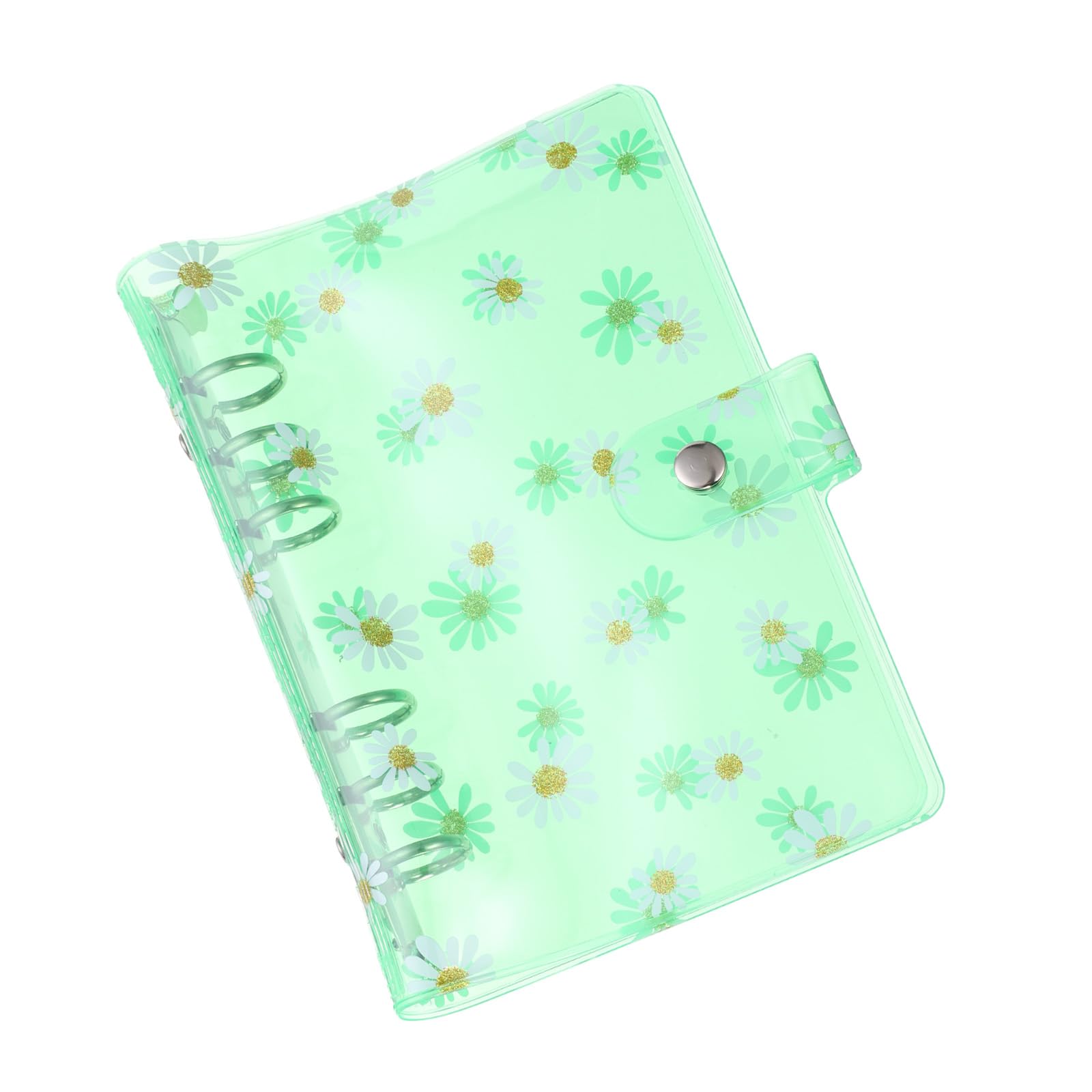 PATIKIL A6 Flower Clear Binder Cover, Soft PVC Loose Leaf Binder Protector Refillable Notebook Shell with Snap Button Closure for DIY Meeting Notebook Folder, Green