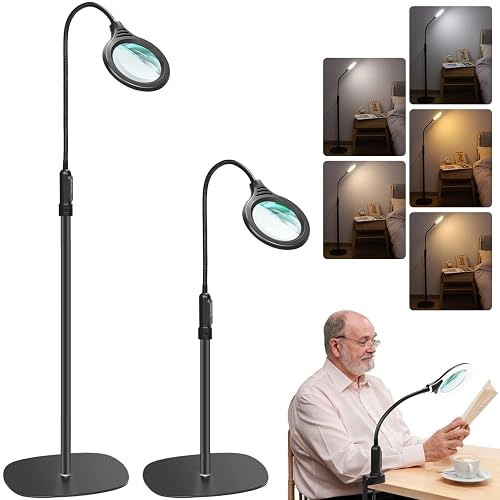 TOMSOO 10X Gooseneck Magnifying Lamp with Clamp, 5 Color Modes Stepless ...