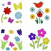 4Pcs Spring Summer Gel Window Clings Decorations, Colorful Seasonal Window Stickers Decals Decors Floral Jelly Stickers, Spring Glass Window Clings for Toddlers Home School Nursery Party Supplies