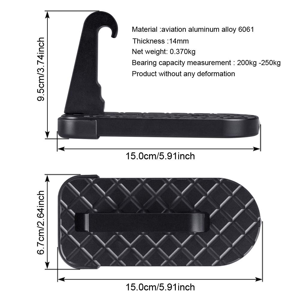 Car Doorstep Vehicle Folding Ladder Hooked on U Shaped Slam Latch Easy Access to Car Roof Rack Rooftop Assistance Doorstep with Safety Hammer Doorstep Black for Jeep SUV Off-Road Vehicles