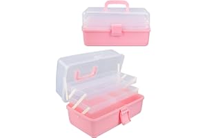 Beoccudo Pink Tackle Box Hair Accessories Organizer Tackle Box Organizer Craft Box 3 Layers Plastic Portable Storage Box with Handle Nail Sewing Organizer Pink Tool Box