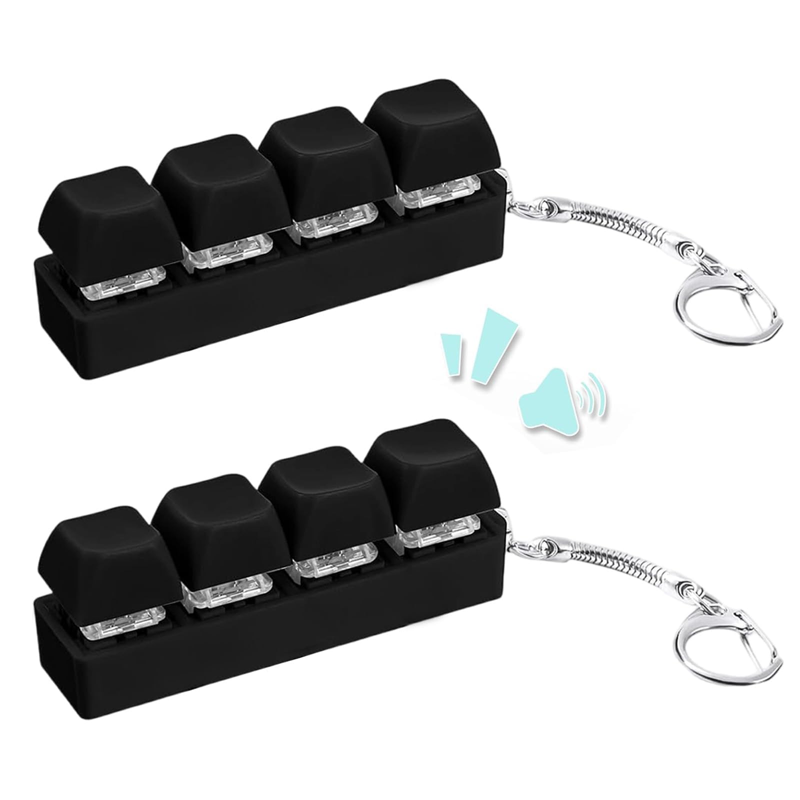 2 Pcs Keyboard Fidget Toy, Mini Fidget Toys, Fidget Keyboard, Fidget Clicker, Portable Fidgets Keyboards 4 Buttons with Keychain, Black