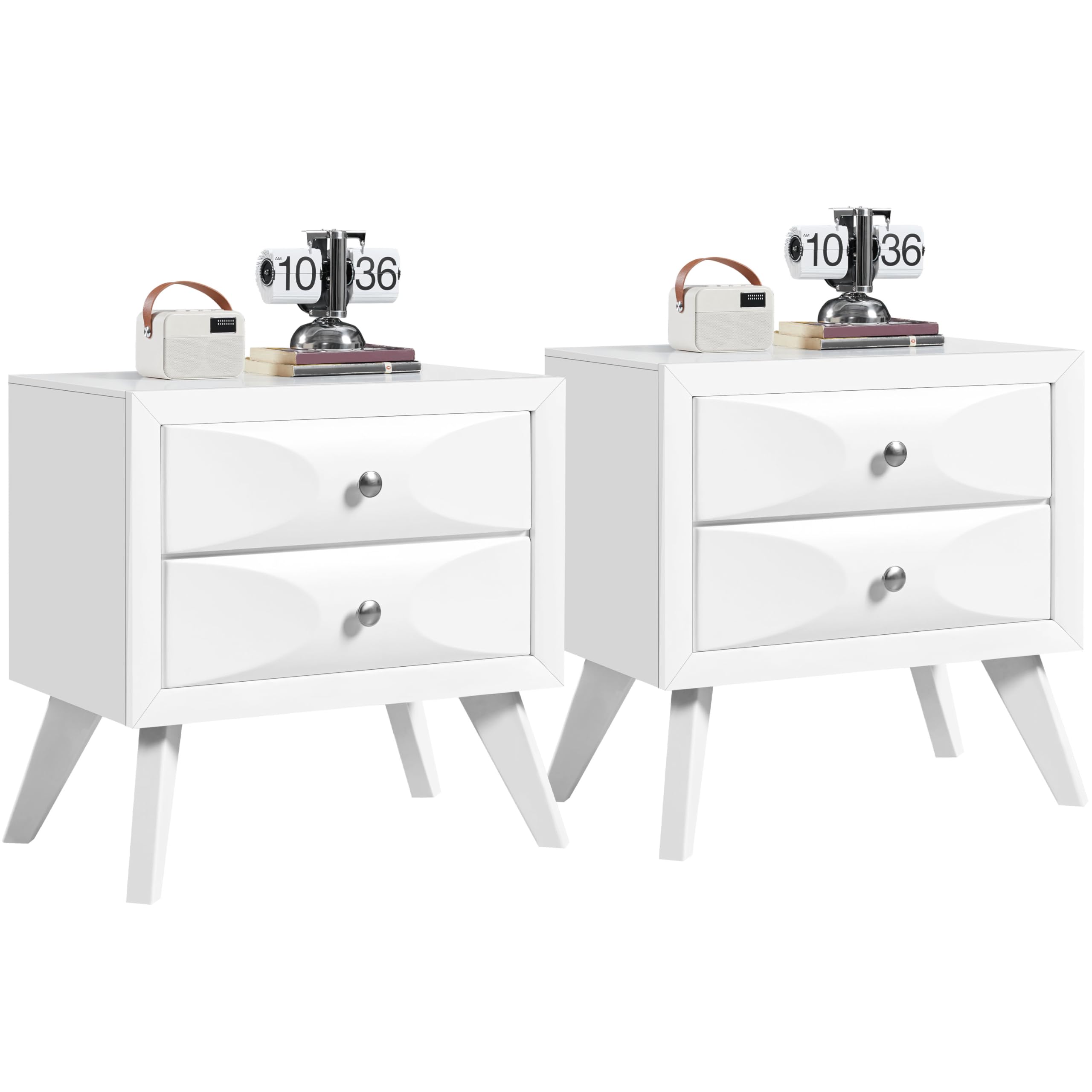 Photo 1 of **ONLY ONE SET***Yaheetech Nightstands Set of 2 Modern Bedside Table with Drawers Wood Night Stand with Solid Legs for Bedroom, Fully Assembled, 24''Lx14.5''Wx23.5''H, White