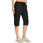 Capri Pants for women-15 Long Shorts Knee Length Capri Hiking Cargo Shorts Lightweight Quick Dry Elastic Waist for Casual