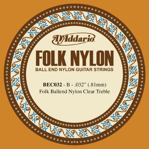 D'Addario BEC032 Folk Nylon Guitar Single String, Clear Nylon, Ball End, .032