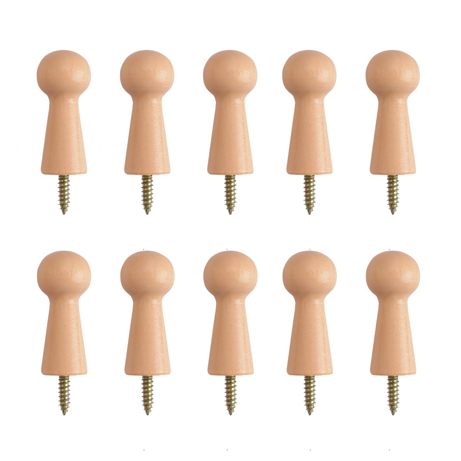 MOROBOR 10pcs Wooden Hooks Shaker Pegs, Towel Hook, Shelf Clip, Screw-On Solid Hook for Bathroom Towels, Doors, Stair Edges, Wardrobes