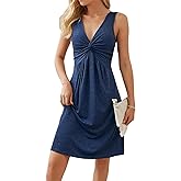 VKEGNIO Twist Front V Neck Ruffle Sleeveless Dress for Women Sexy Elegant Club Party Tunic Dress Casual Vacation Mini Dresses