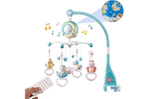 Mini Tudou Baby Musical Mobile Crib with Music and Lights, Timing Function, Projection, Take-Along Rattle and Music Box for Babies Boy Girl Toddler Sleep