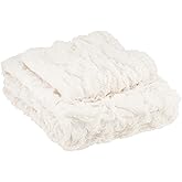 Comfort Spaces Ruched Faux Fur Plush 3 Piece Throw Blanket Set Ultra Soft Fluffy with 2 Square Pillow Covers, 50"x60", Ivory