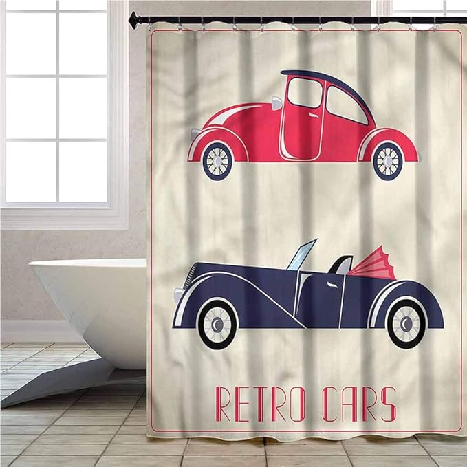 Aishare Store Shower Curtains Cars Old School Convertible Bathroom