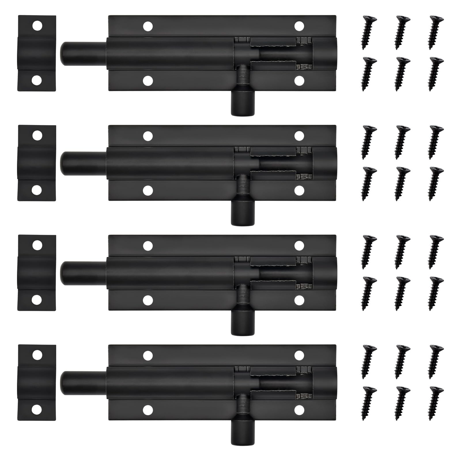 YMWALK 4 PCS Door Latch,Gate Bolt,Door Bolts for Internal Doors,with Screws,Suitable for Interior Doors in Bedrooms,Bathrooms,Babinets,and Storage Rooms(3 Inches, Black)