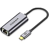 USB C to Ethernet Adapter, QGeeM Gigabit Ethernet to USB Type C, Thunderbolt 3/4 to RJ45 LAN Network Adapter Compatible for I