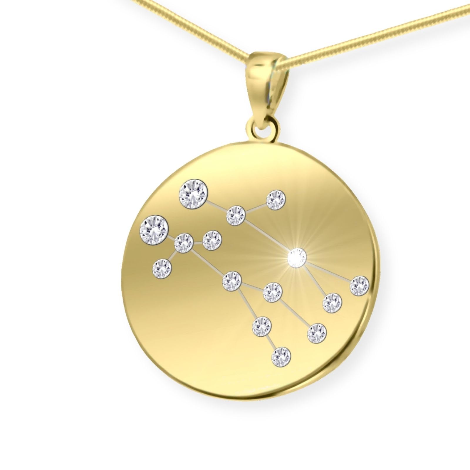 Gold Plated Snake Chain Necklace In Sterling Silver With Gemini Zodiac Pendant